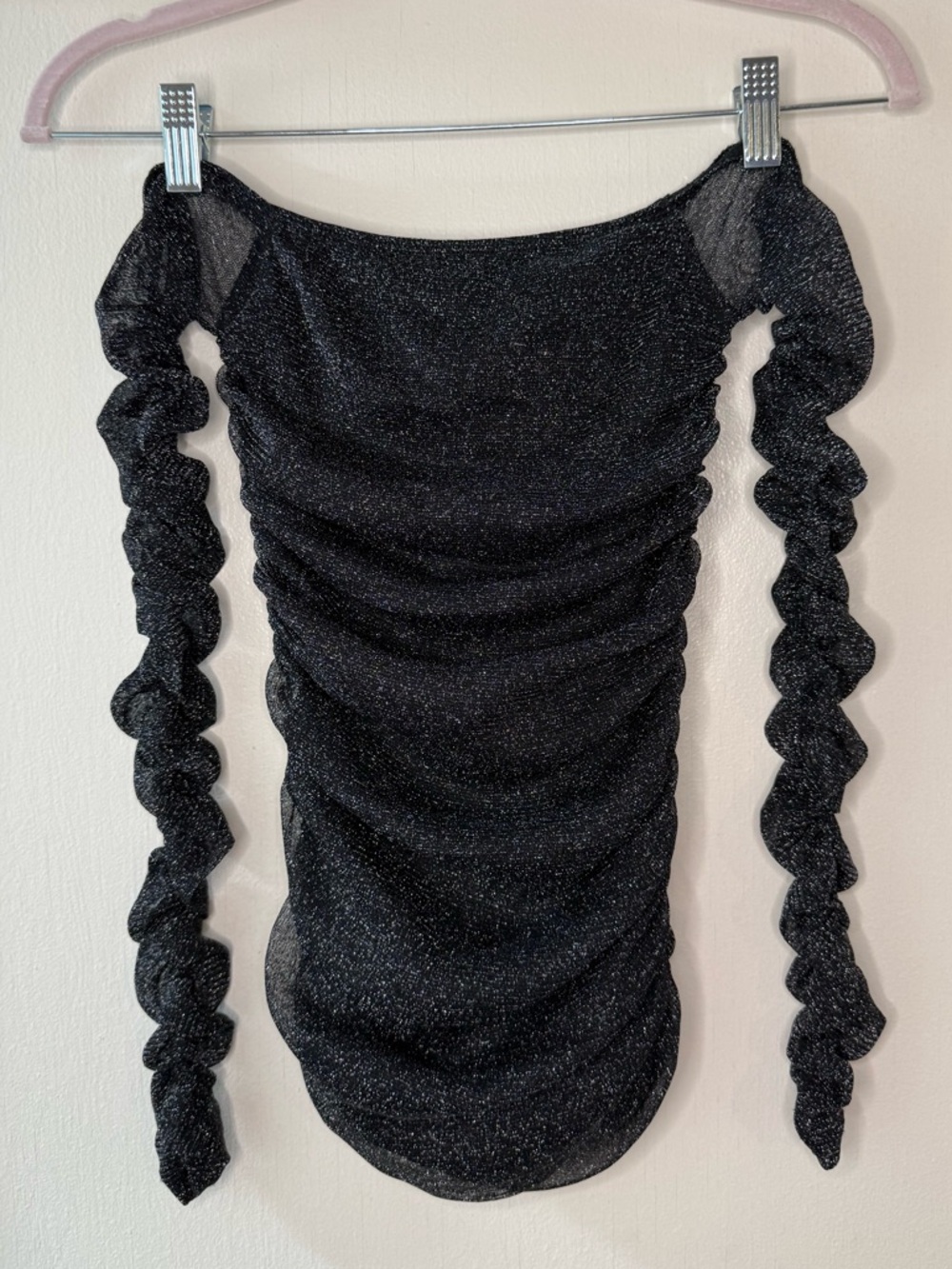 Forever 21 Sparkle Black Ruched Off-Shoulder Top